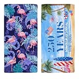 TiLegen 2 Pack Microfiber Beach Towels Oversized 71x35 Inch Sand Free Quick Dry Lightweight, Flamingo 250th Anniversary Beach Fireworks 4th of July Beach Pool Cruise Essentials for Adults Kids