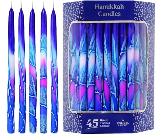 Dripless Hanukkah Candles Blue and Pink Multi Splash, Premium Tapered Hand Decorated (10-Pack)