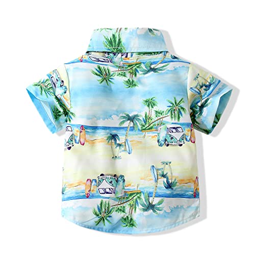Baby Boys Casual Cartoon Print Tee Button Down Slim-Fit Tops Short Sleeve Aloha Hawaiian Shirt2