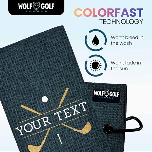 Image of Wolf Golf Towels Custom Golf Towel | Personalized Golf Accessories for Men & Women | Add Your Text with Choice of Font and Thread Color