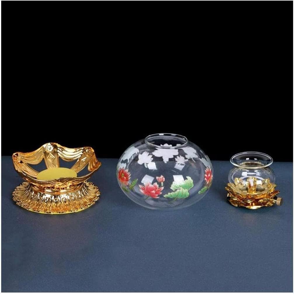Lotus Glass Kerosene Lamp Large Capacity Oil Lamps Vintage Ghee Lamp Hurricane Lamp Home Lighting Kerosene Oil Lamp
