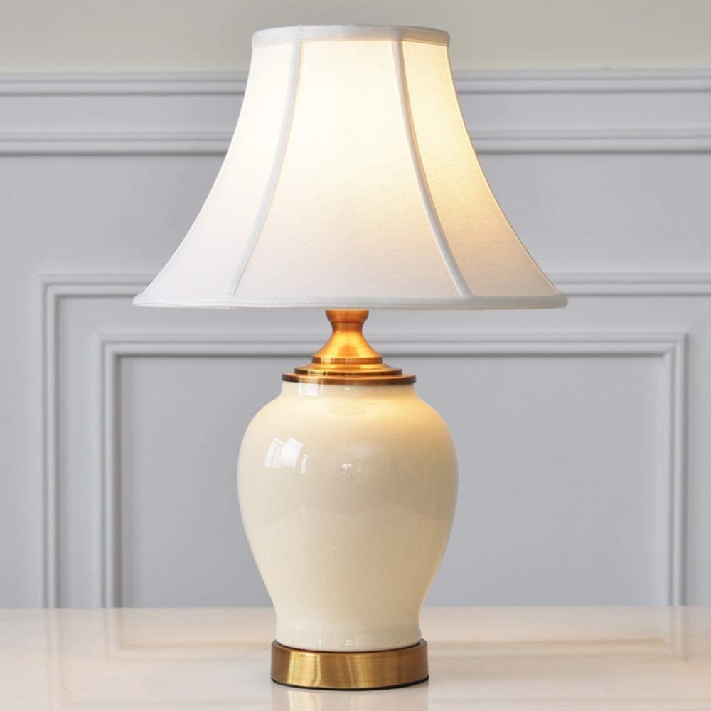 Zenghh Classic Vintage Ceramics Table Lamp, European Vase-Like Simple White Cloth Lampshade Book Light Button Switch Desk Lamp Porcelain Antique Decorated Bedside Lamp Light Bulb Reading Lamp