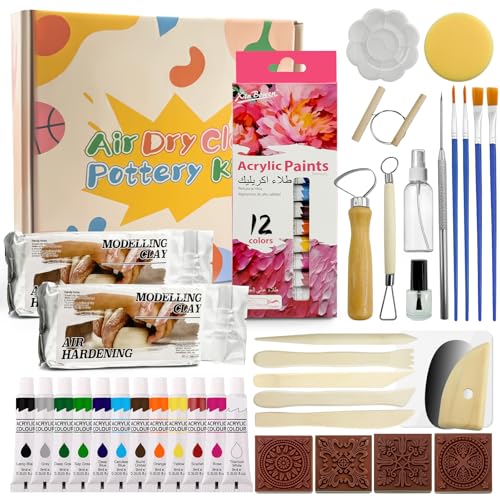 Kit De Poterie En Famille avec Argile et Pinceaux, Cadeau DIY Créatif