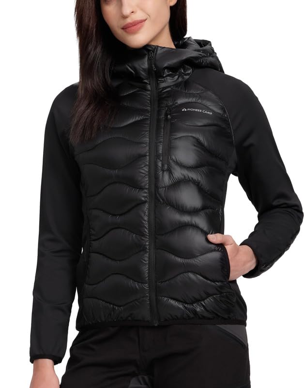 Pioneer Camp Veste Hybride Femme Légère et Coupe-Vent avec Capuche, Respirante et Imperméable – Veste de Running Automne Hiver pour Golf, Sport et Plein Air