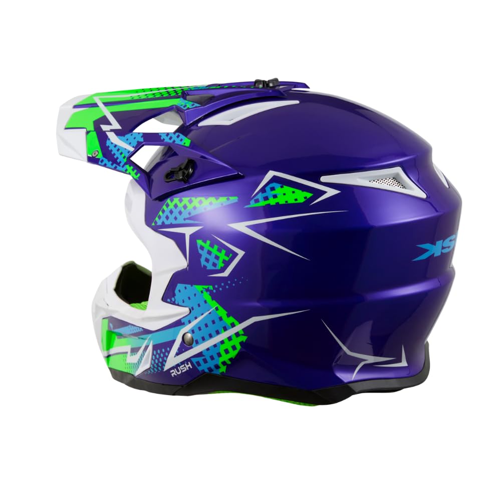 KSK Casque Cross Rush Bleu et Vert - Homologué ECE R 22.06 - S (55-56cm) - Coque ABS