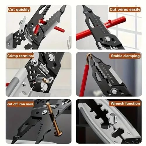 Image of 28-in-1 Multifunction Wire Stripper, Cutter & Crimping Tool | Professional Electrical Wire Stripping, Cable Cutting, Winding & Crimping Pliers for Electricians, Technicians & DIY Wiring Work