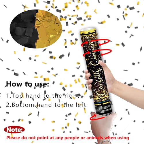Klyroish 12" Black and Gold Confetti Cannon Party Poppers - 2 Pack — view 6