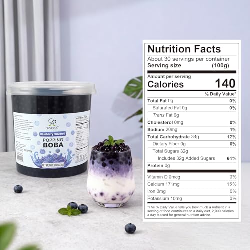 Image of Soeos Blueberry Popping Boba Pearls, 6.6 lbs (3Kg)