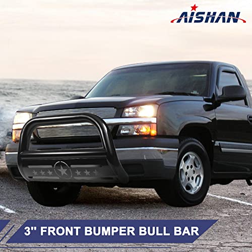 Aishan Bull Bar 3" Front Grille Brush Push Bumper Guard With Removable Skid Plate Compatible With 1999-2006 Chevy Silverado 1500/ Gmc Sierra 1500,Tahoe/Suburban/Yukon/Yukon Xl1500, Black #TOP4