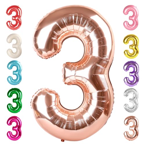 Image of 3 Balloon Numbers Birthday Decorations, 40In Rose Gold Balloons for Party | Eye-catching Appearance, Perfect Decorative Centerpieces, Convenient Self-sealing Structure, Widely for Various Occasions