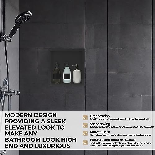 12"x12" Shower Niche Matte black stainless steel waterproof recessed wall mounted Insert Storage Shower caddy with a 10.5"x10.5" inside storage usage, no tile needed - Image 4