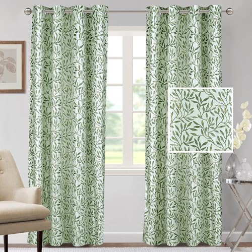 Image of Cortina Polyester 75% Blackout Curtains Set of 2 Floral Print | Grommet Eyelet Window Curtains for Living Room, Bedroom & Kids Room | Light Filtering Drapes for Privacy (Green, 9 FT)