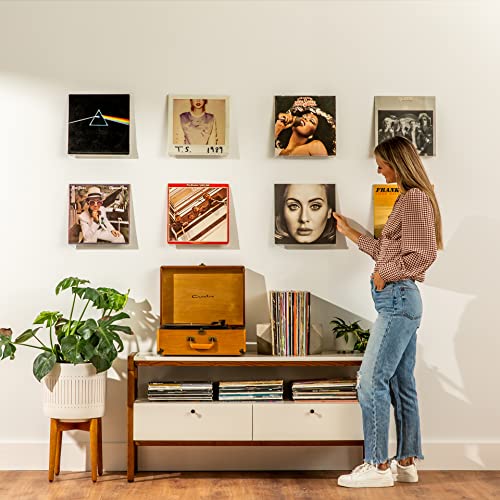 Vinyl Record Shelf Wall Mount And Protective Sleeves 12 Pack - 12 Acrylic Record Album Holder Shelves, 12 Clear Album Protective Sleeves. Installation Hardware And Tools #TOP6