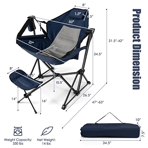 Image of Tangkula Set of 2 Hammock Camping Chair, Portable Camp Chair with Retractable Footrest, Adjustable Back, Headrest, Cup Holder & Carry Bag, Outdoor Folding Lawn Chair for Camping, Fishing, Hiking