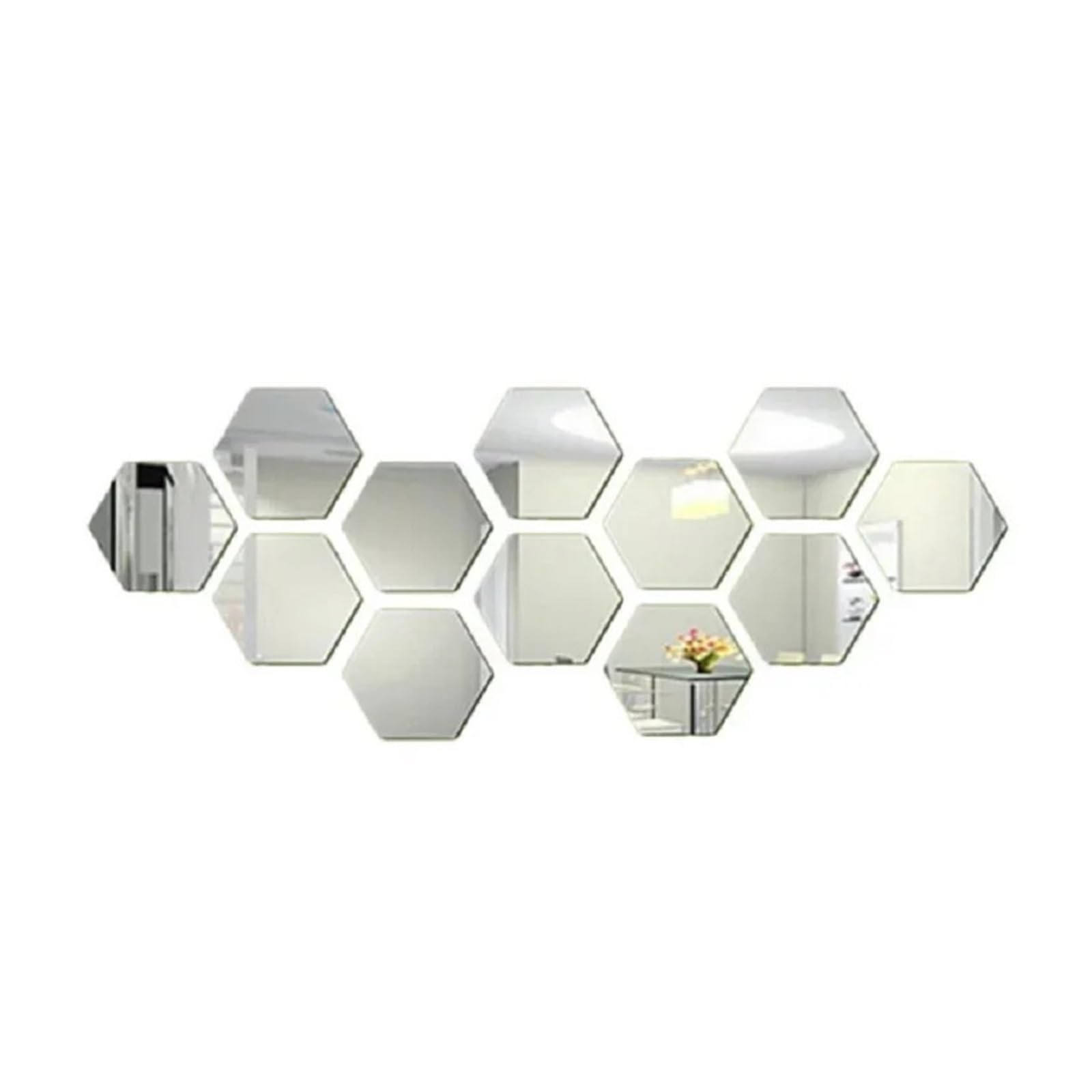 Hexagonal Mirror Wall Sticker 6/12pcs Hexagonal Mirror DIY TV Background Wall Decoration Living Room Stickers Bedroom Bathroom Home Decoration(12PCS Silver,XS 46x40x23mm)