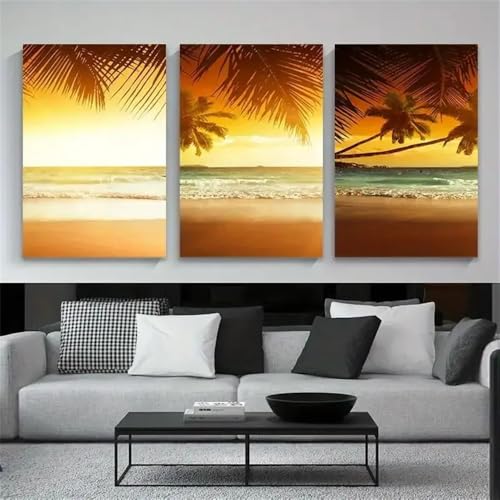 Tableau abstrait sur toile plage océan triptyque décoration murale salon 60x70