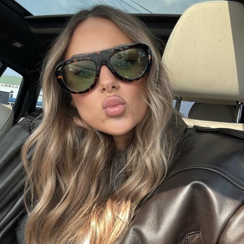 Kashm Retro Aviator Sunglasses for Women Vintage Trendy 70s Large Aviators Sun Glasses UV Protection B-Tortoise Green
