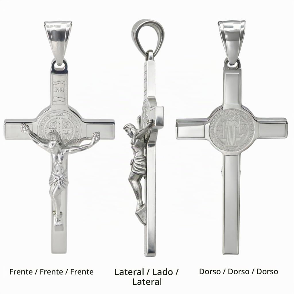 Medalla de santo patrón de acero inoxidable católica, crucifijo de San Benito, colgante de protección, amuleto, regalos para hombres y mujeres
