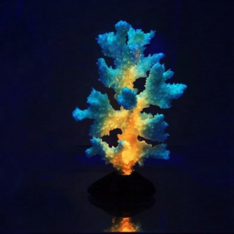 HEPBAK 1pc Glowing Coral Beautiful Aquarium Decoration Landscape Ornaments Home Garden Fish Aquatic Pet Supplies Silica Gel Sea Coral (Color: Silver)
