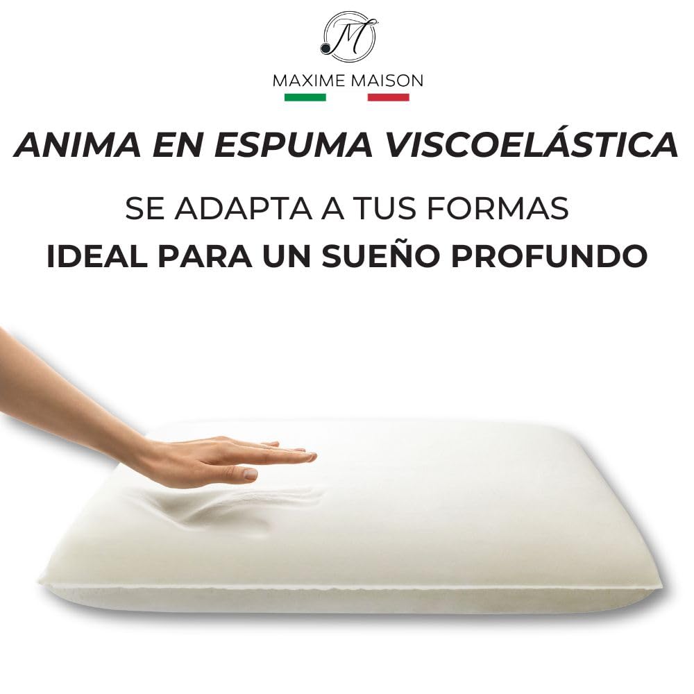 MAXIME MAISON - Almohadas Viscoelasticas 70 Pack 2 Made in Italy, Almohada Cervicales y Cuello Ergonómica para Dormir, Cojines Cama 40x70 cm (2, Funda Clásica, Altura 11)
