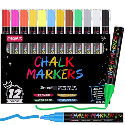 Thboxes Liquid Chalk Pens 12 Colours 3 mm Wipeable Markers