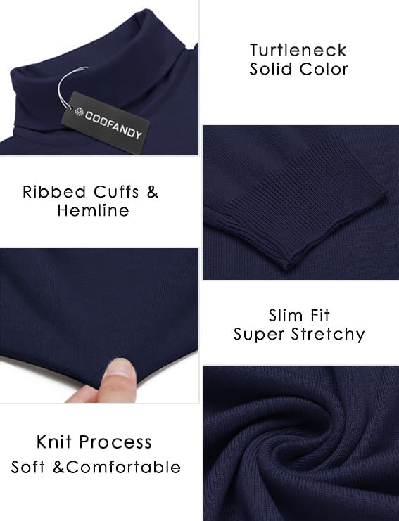 Miniatura 5 de COOFANDY Suéter de cuello alto ajustado para hombre, casual, básico, de manga larga, suéter de punto
