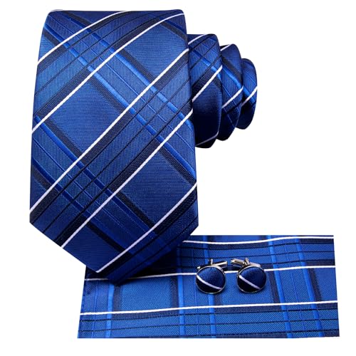 Image of Hi-Tie Mens 70inches Tie Set Extra Long Necktie for Men Cufflinks Handkerchief Big Tall Men Business Wedding