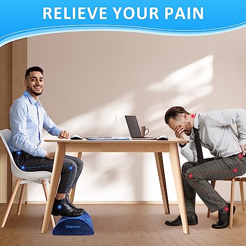 Image of StepLively Foot Rest for Under Desk at Work, Comfortable Foot Stool with 2 Adjustable Heights, Footrest with Washable Cover, for Back & Hip Pain Relief, Suitable for Office, Home and Car (Blue)