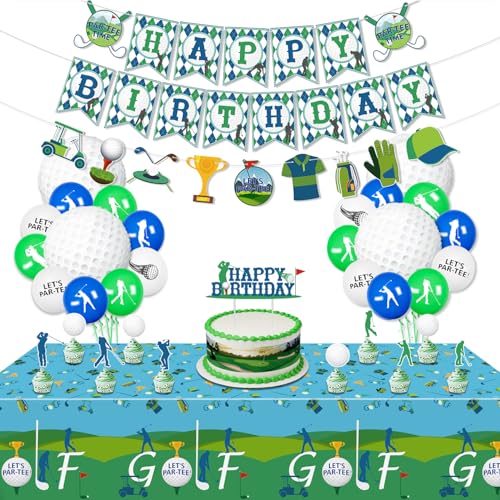 Décorations pour une fête d'anniversaire sur le thème du golf, Inclut une bannière Happy Birthday, Nappes, Garnitures de cupcakes, Ballons pour la fête d'anniversaire d'un golfeur fanatique de sport-B