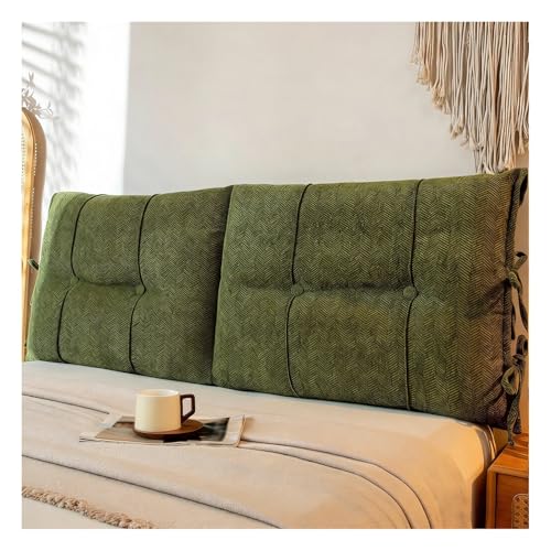 Almohada de lectura verde tapizada con botón capitoné extraíble, doble cojín lumbar para el cuello, funda gruesa (200 x 60 x 10 cm)