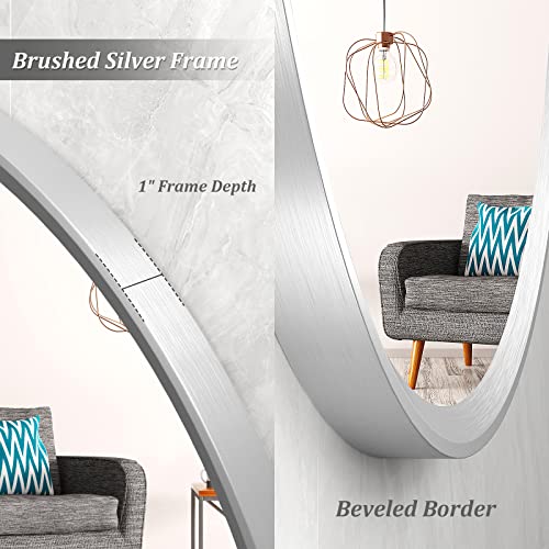 Golomo 30 Inch Round Silver Mirror For Bathroom, Silver Circle Mirror For Wall, Bathroom Vanity Mirror For Farmhouse Entryway, Anti-Rust, Shatterproof #TOP1