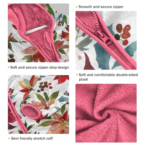 OTVEE Christmas Flowers Leaves Kids Hoodie Jacket Fall Spring Full Zip Warm Outwear Coat3