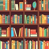 Peel and Stick Wallpaper Retro Bookshelf Funny Library Book Night Light Books Bookshelves Globe Self-Adhesive Wall Mural for Bedroom Renter Friendly Contact Paper Kitchen Nursery Bedroom 24in x 9.8ft