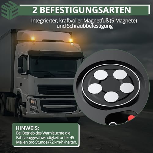 EYPINS Rundumleuchte Akku mit Fernbedienung, 12V 24V Magnet-Warnleuchte, 6 Blitzmuster aufladbare LED Warnlicht Blinkleuchte für Traktor, Auto Rundumleuchte fürs Traktor KFZ LKW| Gelbe