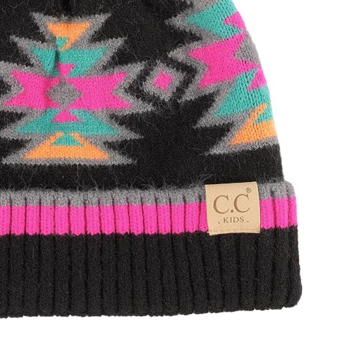 C.C Kids Southwest Pattern Fur Pom Beanie for Boys Girls - Comfortable Soft Warm Children Youth Knit Skully Hat with Faux Pom3