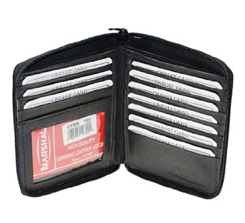 MARSHAL Mens Zipper Hipster Credit Card Holder Black Wallet