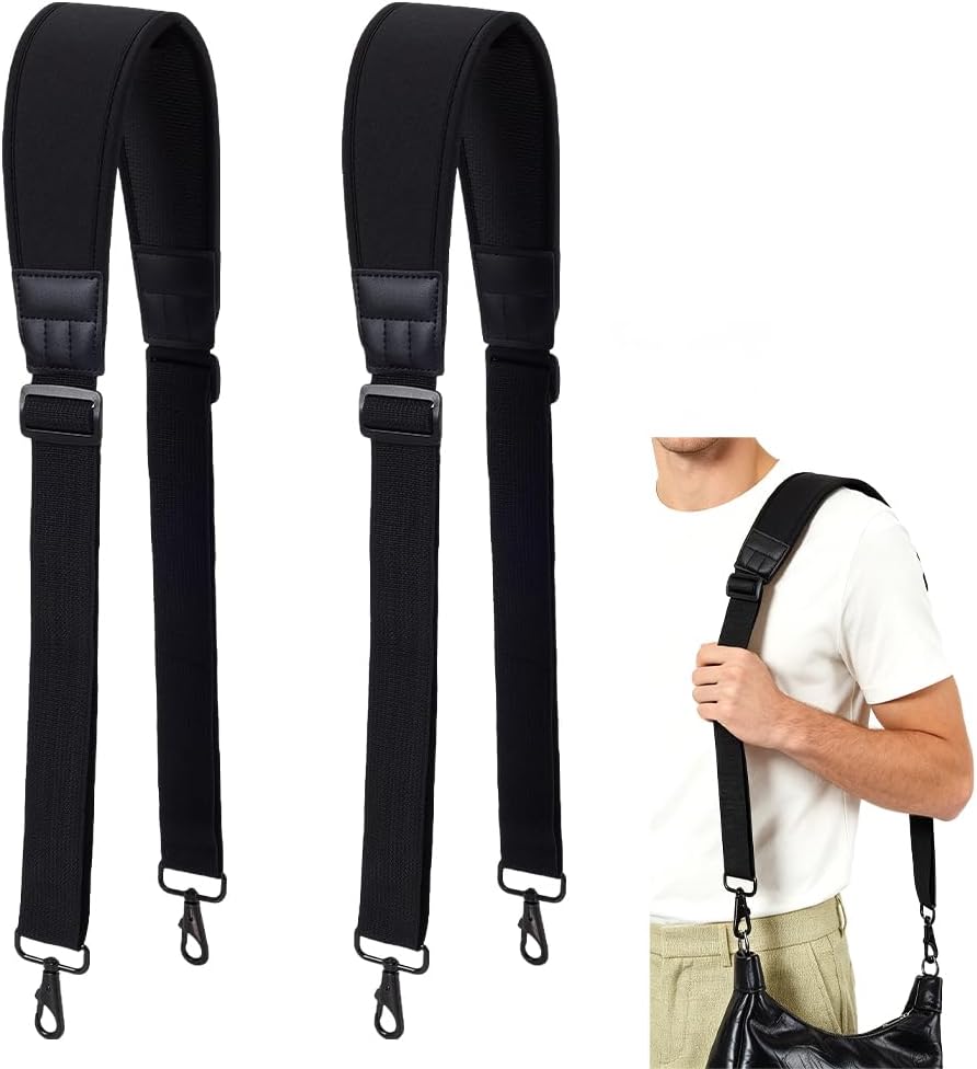AHANDMAKER 2Pcs Padded Shoulder Straps for Bag 51 Inch Adjustable Crossbody Strap 2.76 Inch Wide Black Polyester Bag Strap for Briefcase Laptop Bag Duffle Gym Bag Purses Luggage Replacement