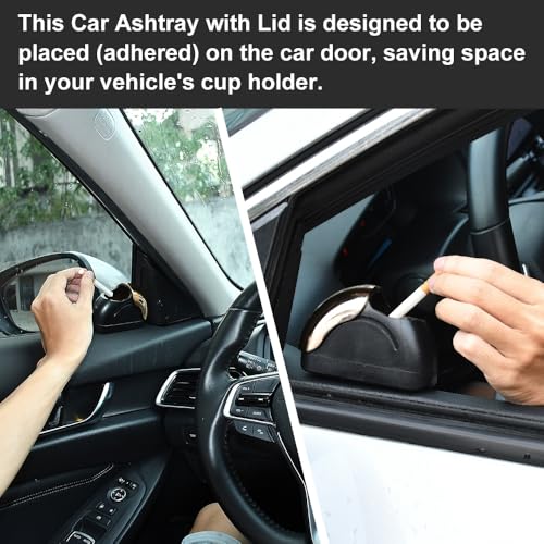 Image of JSCARLIFE Portable Car Ashtray With Lid, Smell Proof Windproof Detachable Auto Truck Ashtray, Mini Trash Can Organizer Car Ashtray for Office, Home (Black)