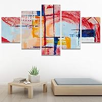 SIGNWIN 5 Panel Canvas Wall Art Modern Art Abstract Brushstroke Closeup Expressionism Expressive Modern Multicolor Oil Painting for Home Decorations Ready to Hang - 60