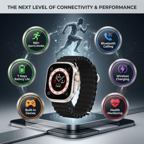Image of T800 Smart Watch with 1.99 Inch Display Bluetooth Calling, BLACK, BLACK