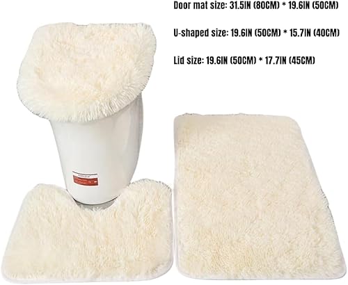 Miniatura 2 de Juego de alfombras de baño suaves de 3 piezas con tapete de baño en forma de U y tapa de inodoro (beige)
