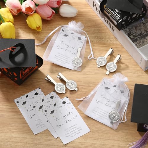 coume 6 sets graduation gifts for students boys compass tie clip with card the direction of your dream tie clips class of 2024 high school college graduation party group favors