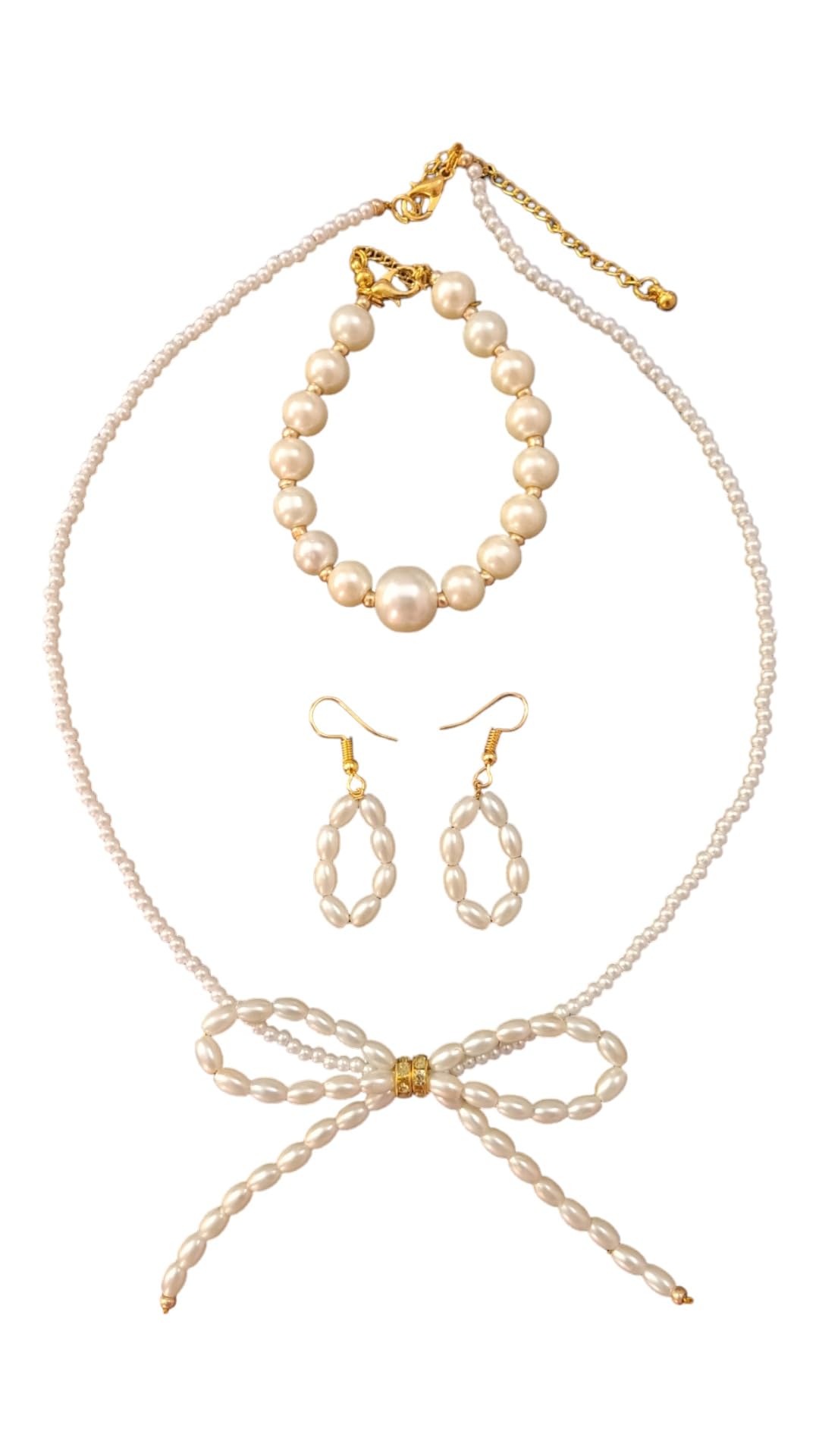 Tandras Fashion Bow Shaped Artificial Pearl Necklace Set and Bracelet Combo for women and girls (B0CV7ZBF46) Amazon Price History, Amazon Price Tracker