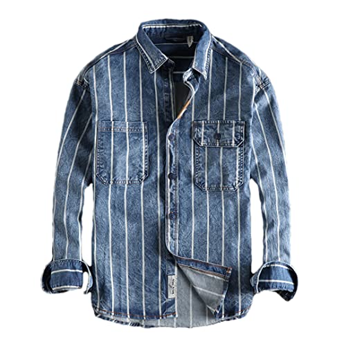 Chemise en jean délavé style rétro américain bleu clair pour homme