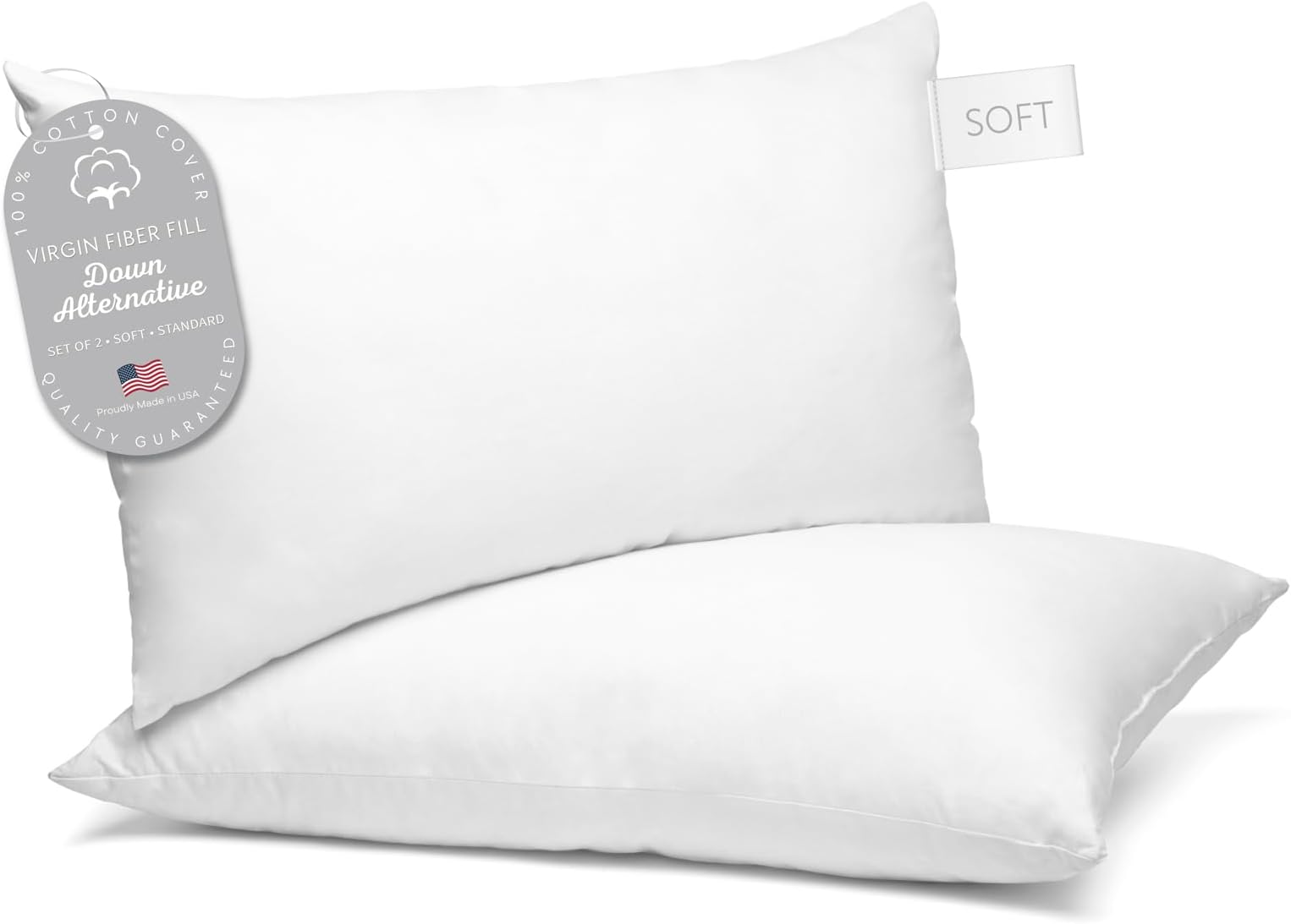 Set of Two 100% Cotton Five Star Hotel Down-Alternative Pillows - Three Comfort Levels! (Silver, Standard) by Digital Decor