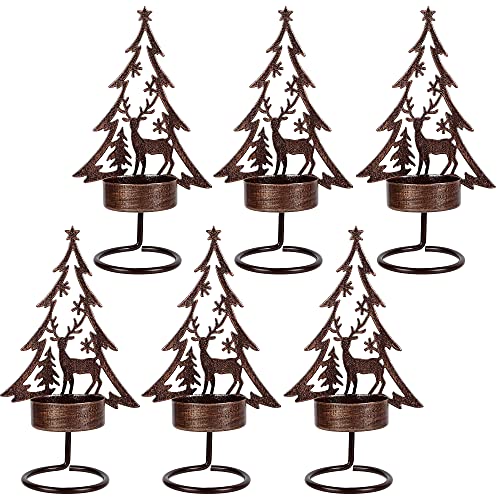 Juegoal Set Of 6 Tea Light Candle Holders, Christmas Decorations Metal Tree And Reindeer Table Candle Holder, Rust-Proof Tabletop Tealight Centerpiece And Display For Holiday Home Mantel Fireplace #TOP7