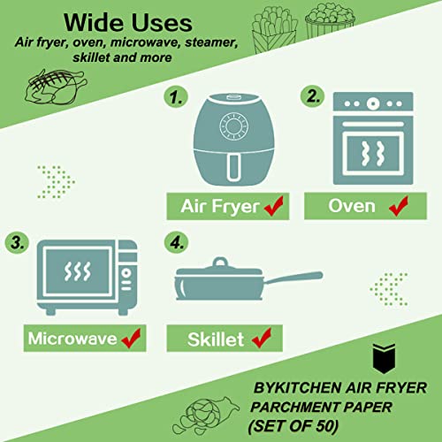 Image of BYKITCHEN Air Fryer Liners Square, 7.9 Inch Large, 50PCS Unbleached, Greaseproof Parchment Paper for Air Fryer, Compatible with COSORI, Ninja, Tower Cosori