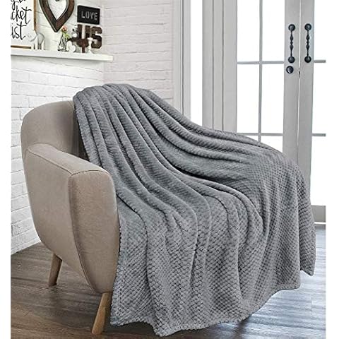 RayyanLinen Waffle Honey Comb Throw Blanket Super Soft Luxurious Versatile Sofa Bedspread Travel Throw (CHARCOAL GREY, DOUBLE - 150 x 200CM) Cover
