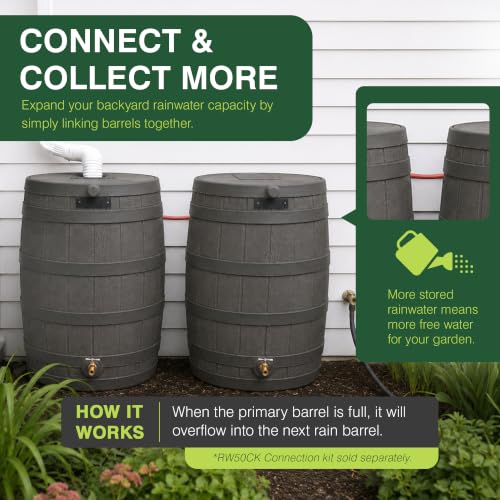 Image of Good Ideas Rain Wizard Water Collection Barrel, 50 Gallon, Oak