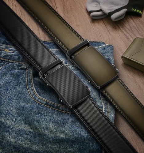 Image of KEMISANT Men Belt 2 Pack, Leather Ratchet Belt Easy Click Slide For Men 1 3 /8 inch,Cut for Fit
